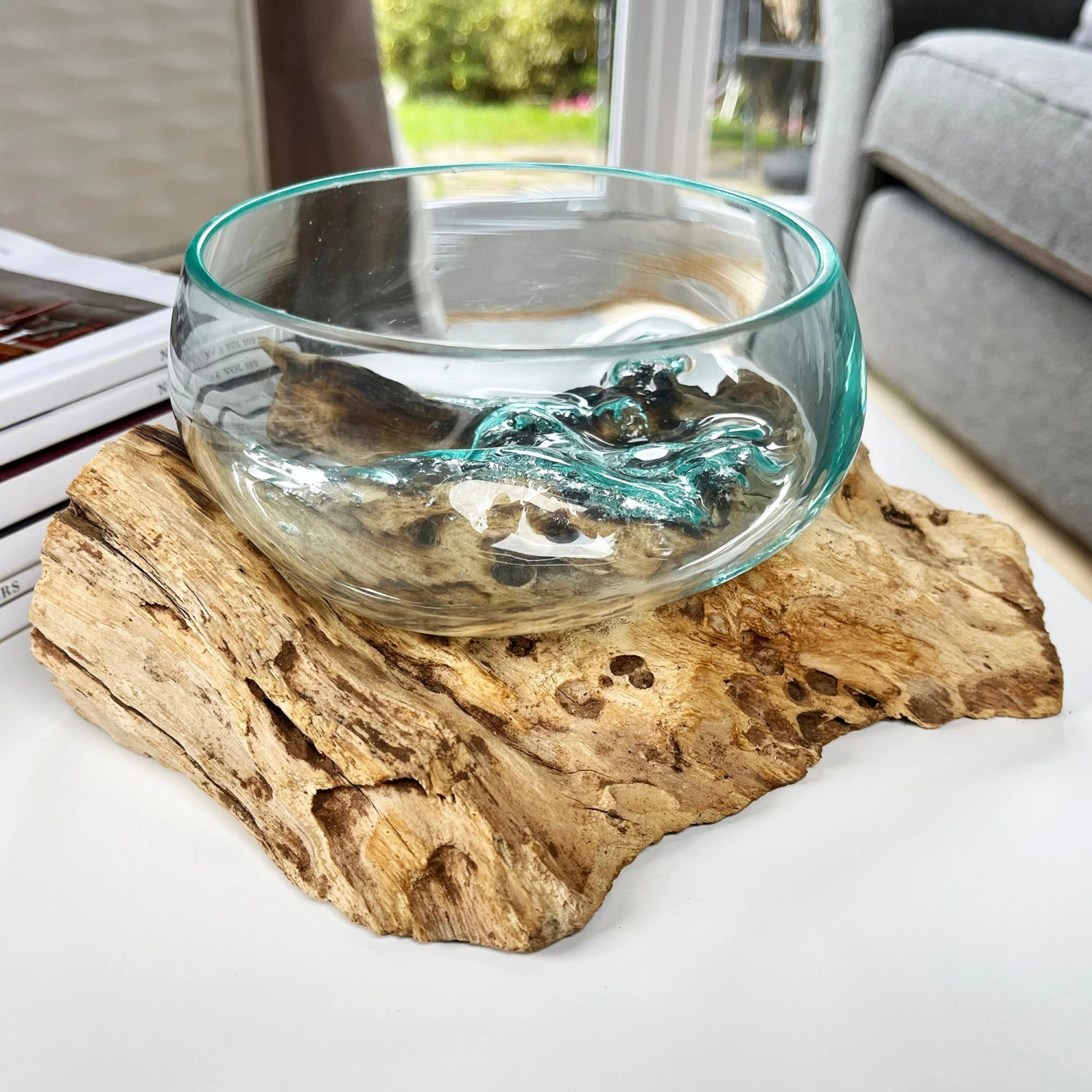 Molten 12cm Fruit Bowl On Teak Root Stand 1 Molten 12cm Fruit Bowl On Teak Root Stand