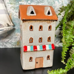 Ceramic Speckled Grey House Tea Light Candle Holder