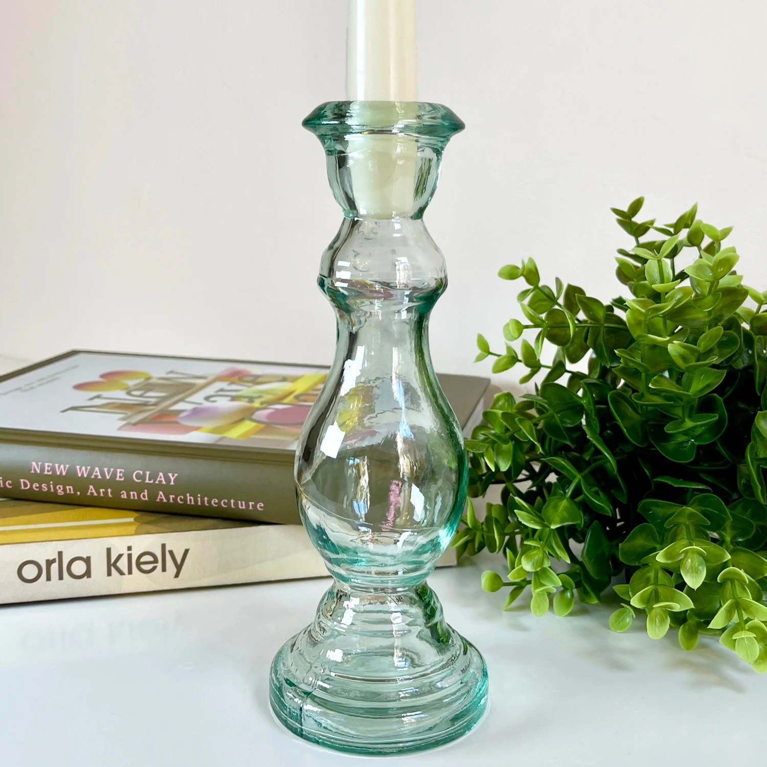 Recycled Glass Clear Candlestick Holder 20cm 1 Recycled Glass Clear Candlestick Holder 20cm