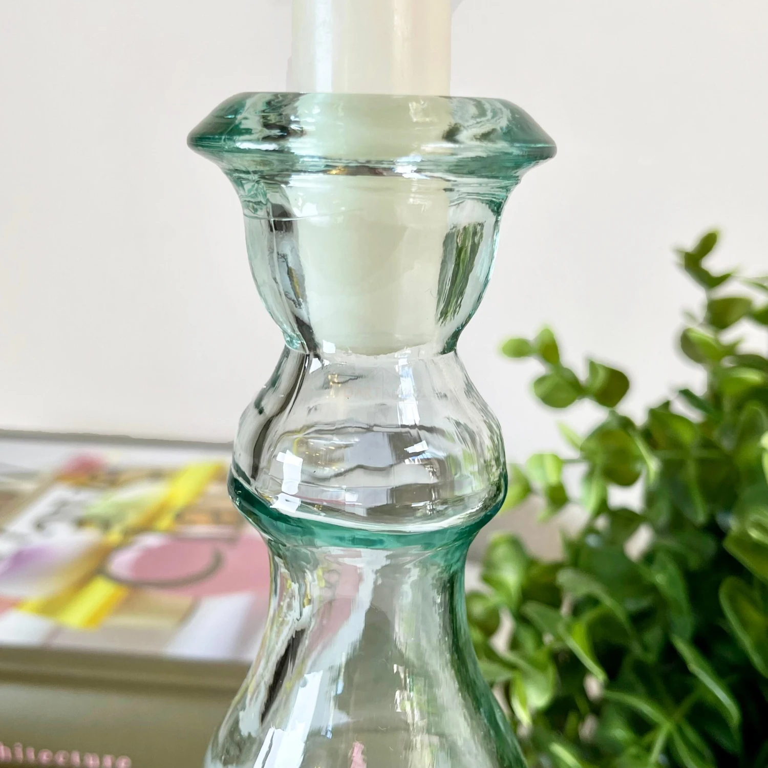 Recycled Glass Clear Candlestick Holder 20cm 2 Recycled Glass Clear Candlestick Holder 20cm - Image 2