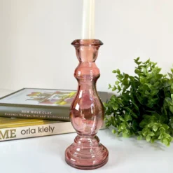 Recycled Glass Pink Candlestick Holder 20cm