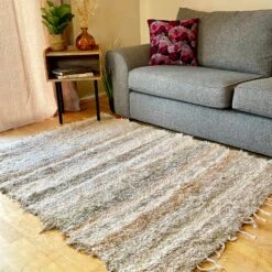 Beige Stripe Shaggy Rug