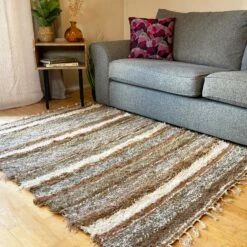 Brown Stripe Shaggy Rug 120x170cm