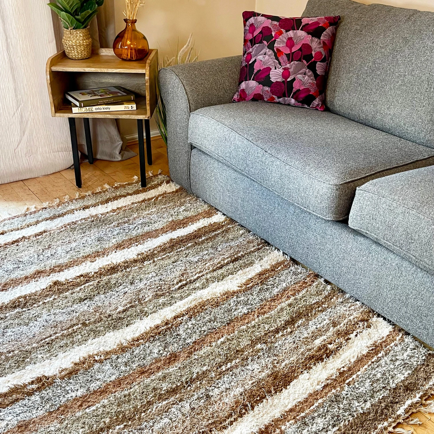 Brown Stripe Shaggy Rug 120x170cm 2 Brown Stripe Shaggy Rug 120x170cm - Image 2