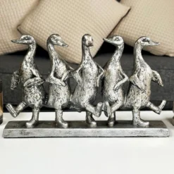 Silver Five Dancing Ducks Sculpture