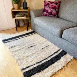 White Stripe Shaggy Rug