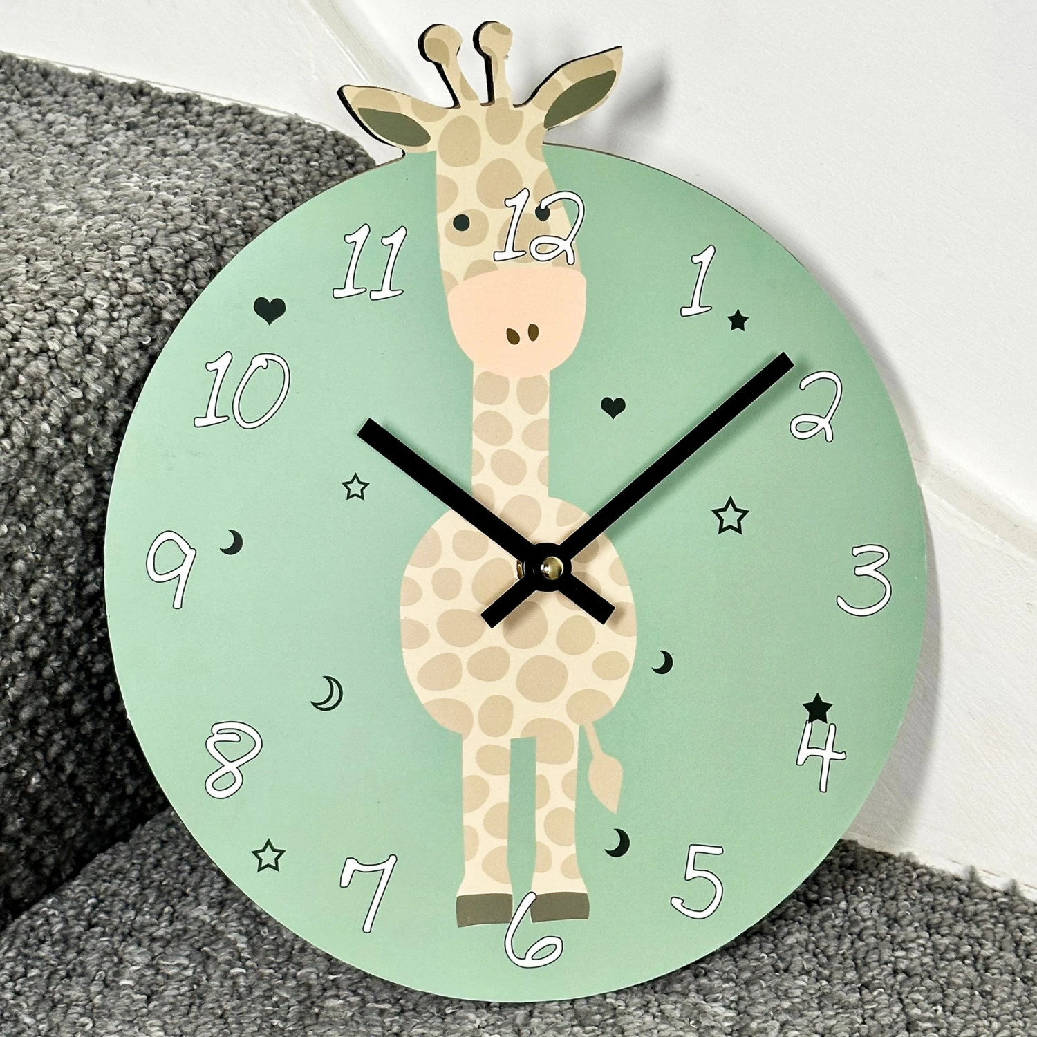 Green Round Giraffe Childrens Wall Clock 1 Green Round Giraffe Childrens Wall Clock
