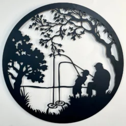 Fishing Father Son Black Silhouette Wall Art