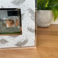 Glass Glitter Feather Double Tealight Holder 11 Glass Glitter Feather Double Tealight Holder -Home Decoration IMG E3032