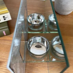 Glass Glitter Feather Double Tealight Holder 14 Glass Glitter Feather Double Tealight Holder -Home Decoration IMG E3035