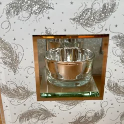 Glass Glitter Feather Double Tealight Holder 17 Glass Glitter Feather Double Tealight Holder -Home Decoration IMG E3038