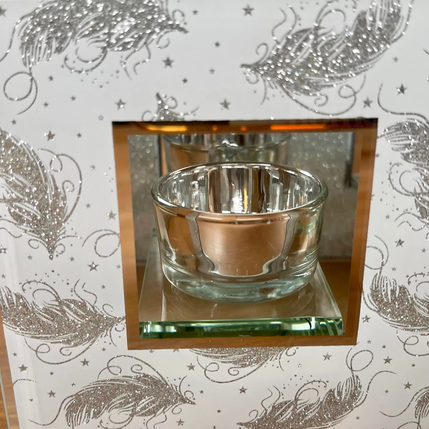 Glass Glitter Feather Double Tealight Holder 9 Glass Glitter Feather Double Tealight Holder - Image 9