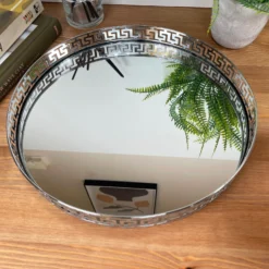 Greek Key Silver Round Mirrored Tray 31x31cm 8 Greek Key Silver Round Mirrored Tray 31x31cm -Home Decoration IMG E3058