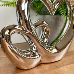 Chrome Silver Double Love Heart Ornament -Home Decoration IMG E3123