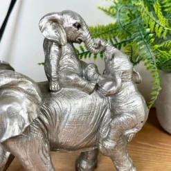 Silver Elephant With Calves Ornament -Home Decoration IMG E3133