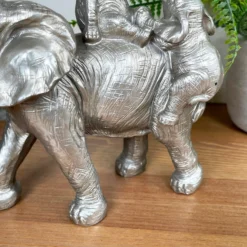Silver Elephant With Calves Ornament -Home Decoration IMG E3134