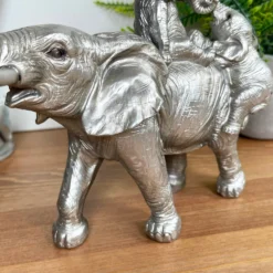 Silver Elephant With Calves Ornament -Home Decoration IMG E3135