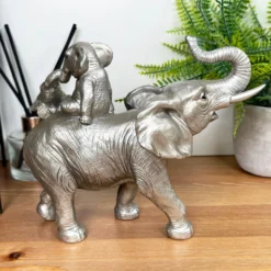 Silver Elephant With Calves Ornament -Home Decoration IMG E3136