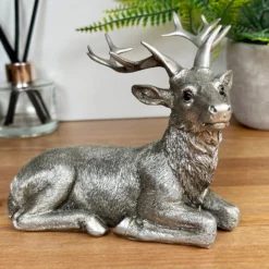 Silver Laying Stag Figurine