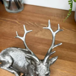 Silver Laying Stag Figurine -Home Decoration IMG E3173
