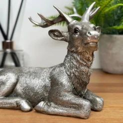 Silver Laying Stag Figurine -Home Decoration IMG E3174
