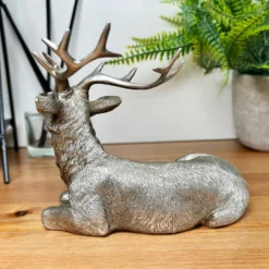 Silver Laying Stag Figurine -Home Decoration IMG E3176