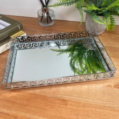 Greek Key Silver Rectangle Mirrored Tray