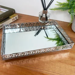 Greek Key Silver Rectangle Mirrored Tray -Home Decoration IMG E3383