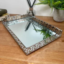 Greek Key Silver Rectangle Mirrored Tray -Home Decoration IMG E3386