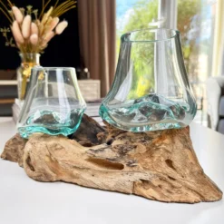 Double 10cm Molten Glass Bowls Tree Root Stand