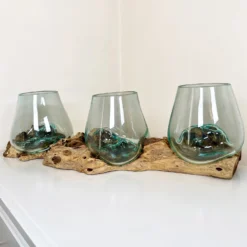 Triple Molten Glass Bowl With Tree Root Stand