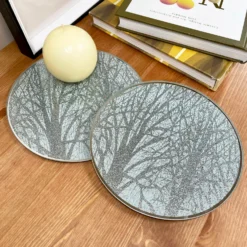 Set Of 2 Woodland Glass Candle Plates 20cm