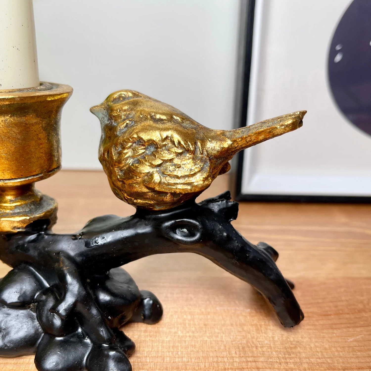 Gold Robin On Black Branch Candlestick Holder 5 Gold Robin On Black Branch Candlestick Holder - Image 5