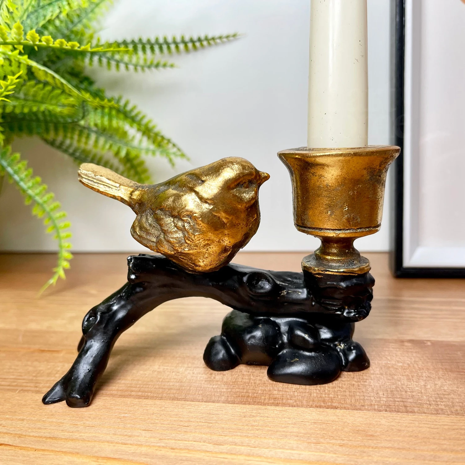 Gold Robin On Black Branch Candlestick Holder 7 Gold Robin On Black Branch Candlestick Holder - Image 7