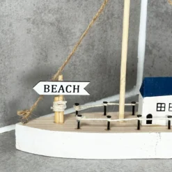 Wooden Blue Boat Houses Ornament -Home Decoration IMG E3846