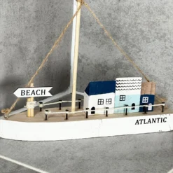 Wooden Blue Boat Houses Ornament -Home Decoration IMG E3849