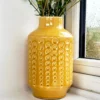 Mustard Round Indented Ceramic Vase