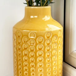 Mustard Round Indented Ceramic Vase -Home Decoration IMG E3972