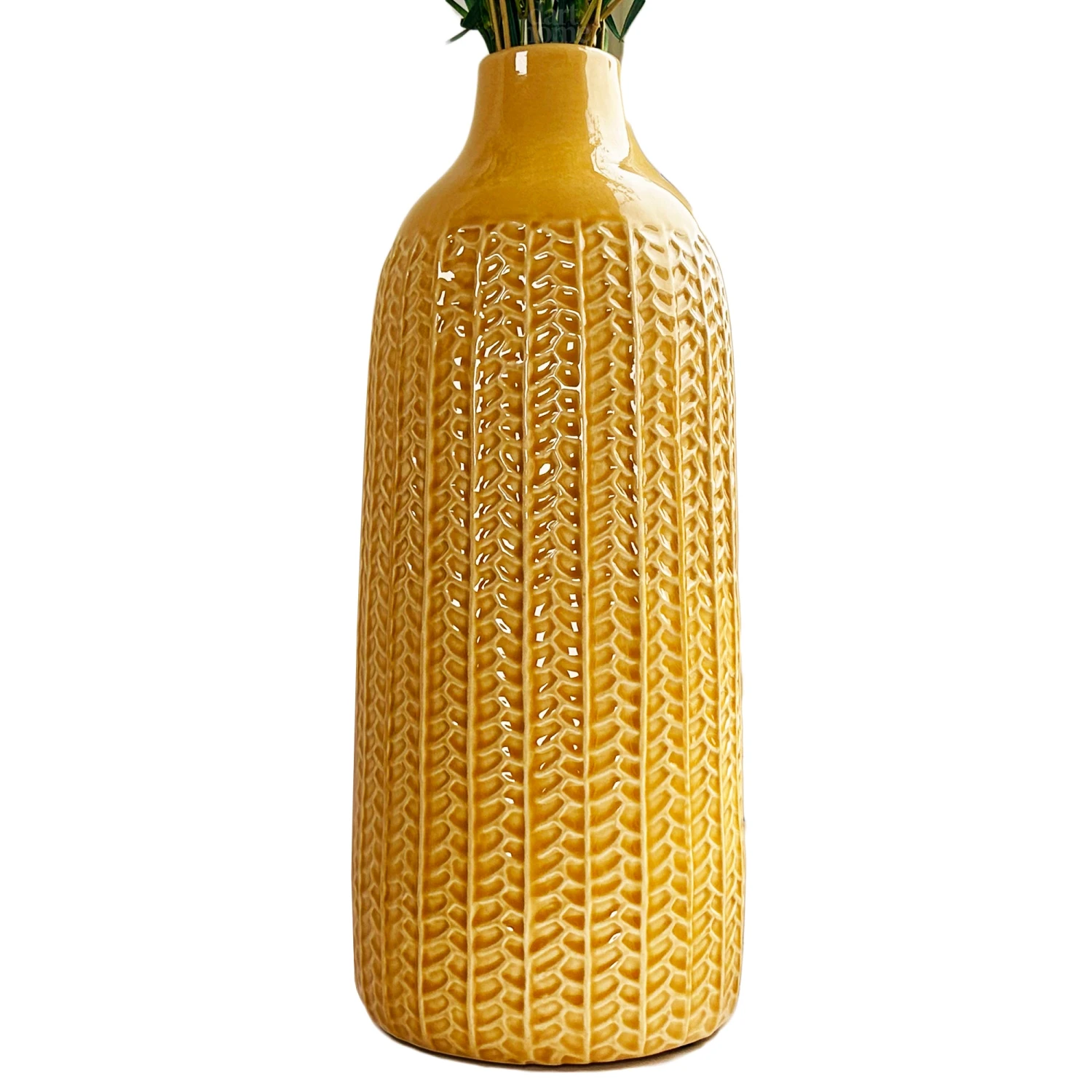 Mustard Chevron Ceramic Bottle Vase 6 Mustard Chevron Ceramic Bottle Vase - Image 6