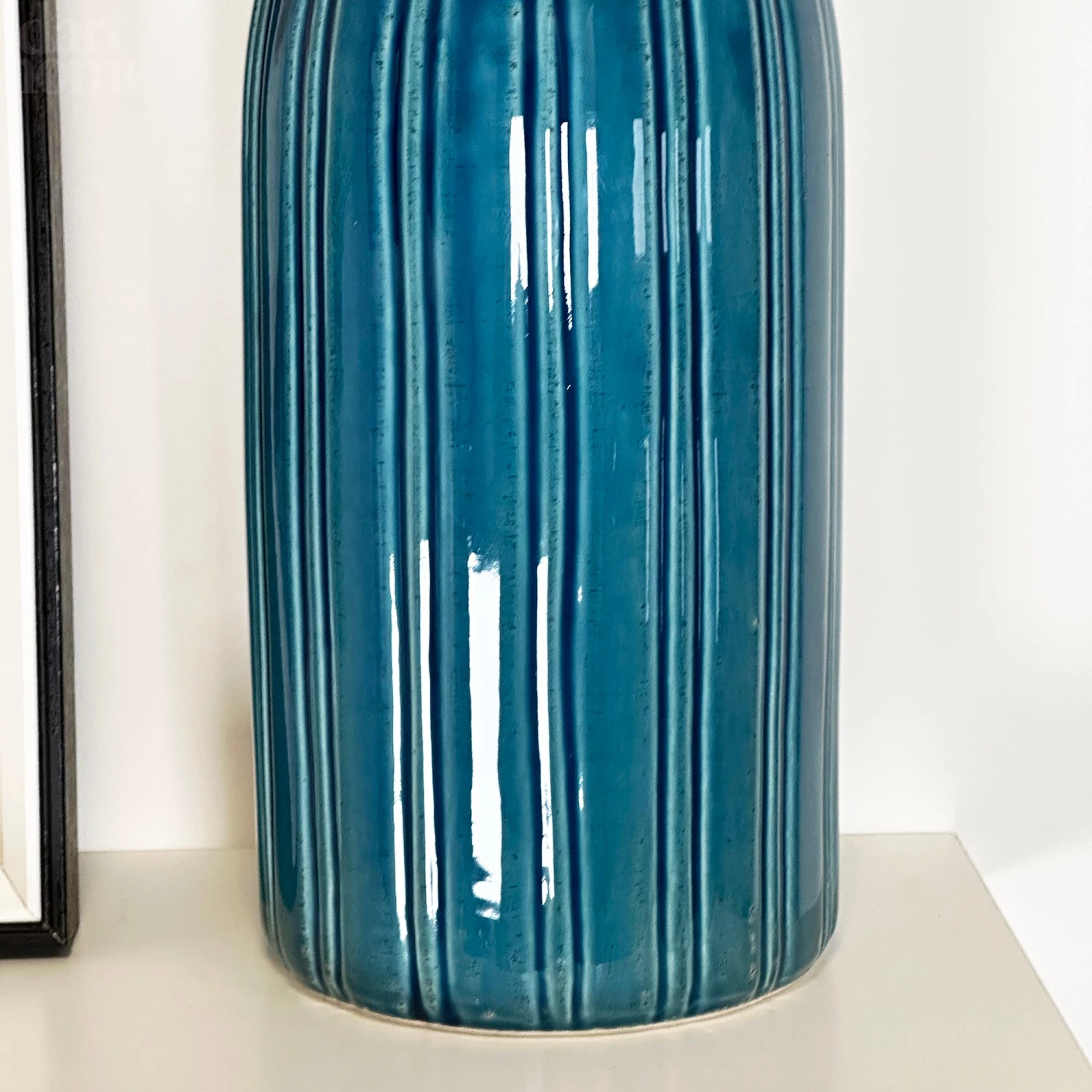 Blue Lined Ceramic Bottle Vase 2 Blue Lined Ceramic Bottle Vase - Image 2