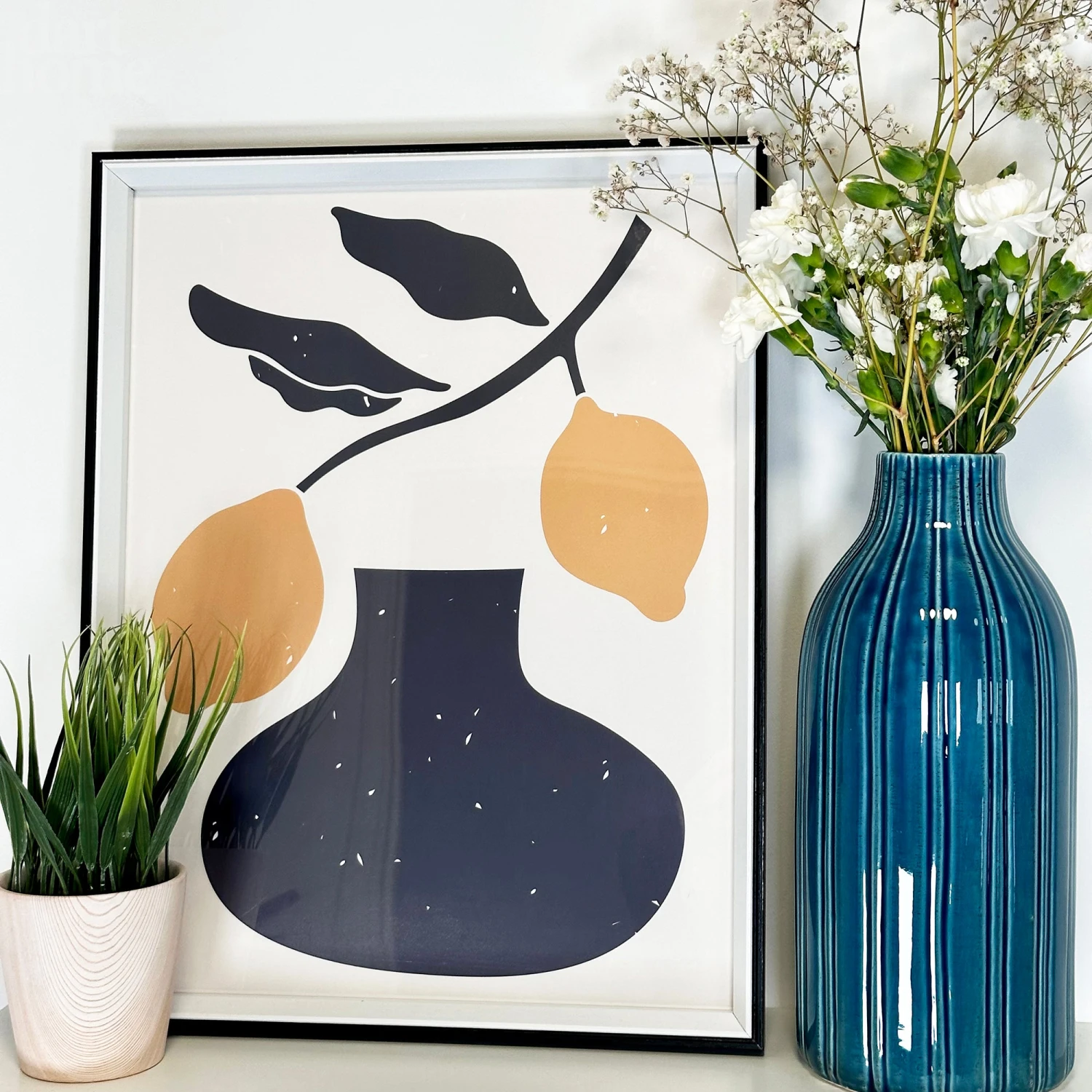 Blue Lined Ceramic Bottle Vase 5 Blue Lined Ceramic Bottle Vase - Image 5