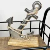 Silver Metal Anchor Ornament On Wooden Stand