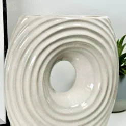 White Ribbed Donut Vase -Home Decoration IMG E4042