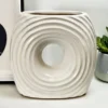 White Ribbed Donut Vase
