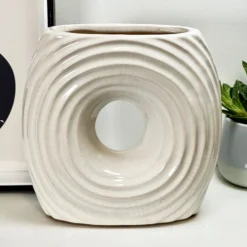 White Ribbed Donut Vase