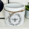 Cement White Round Bee Pot
