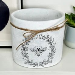 Cement White Round Bee Pot