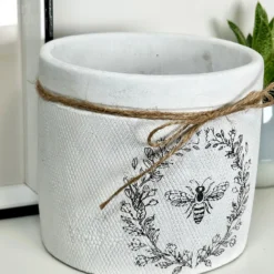 Cement White Round Bee Pot -Home Decoration IMG E4065