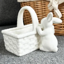 White Easter Bunny Basket Trinket Dish