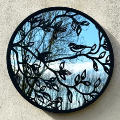 Black Bird On Branch Mirrored Wall Art 45cm